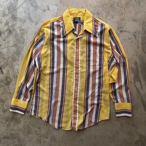 Vintage 70s BVD XKÉ Striped Dagger Collar button Shirt Men’s Large